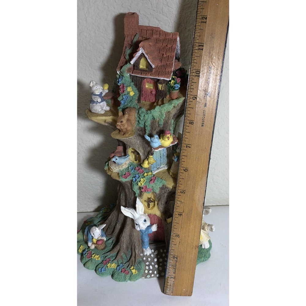 Easter Bunny Rabbit Family Treehouse Sculpture 12" Tall Read Description - Picture 6 of 6
